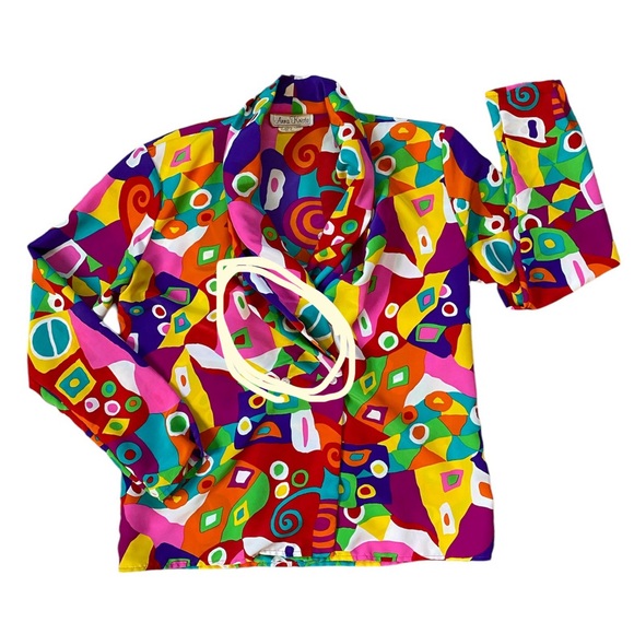 ❌SOLD🏷️Vintage 90s Anna Kriste Pleated Abstract Wild Multicolor Blouse/Jacket - Picture 11 of 11